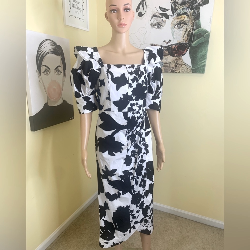 💫HP‼️💫 NWOT CHRISTOPHER JOHN ROGERS x Target Floral Midi Dress, Black/White, 10 - Picture 9 of 10